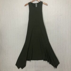 Anthropologie Olive Green Ribbed Knit Sleeveless Midi Dress Asymmetrical‎ L